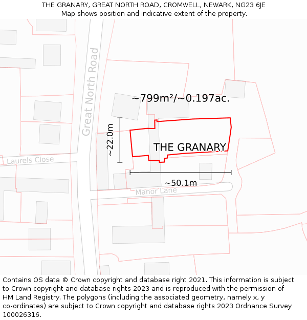 THE GRANARY, GREAT NORTH ROAD, CROMWELL, NEWARK, NG23 6JE: Plot and title map
