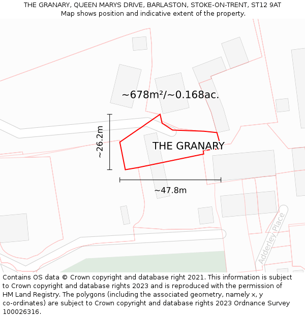 THE GRANARY, QUEEN MARYS DRIVE, BARLASTON, STOKE-ON-TRENT, ST12 9AT: Plot and title map