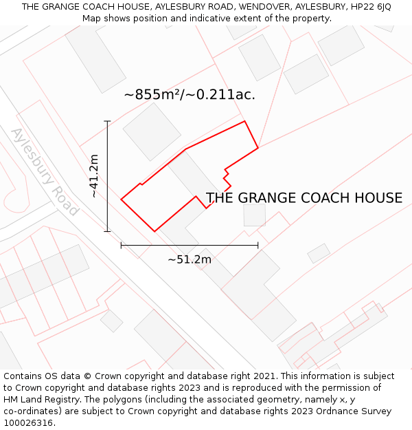 THE GRANGE COACH HOUSE, AYLESBURY ROAD, WENDOVER, AYLESBURY, HP22 6JQ: Plot and title map