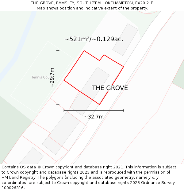 THE GROVE, RAMSLEY, SOUTH ZEAL, OKEHAMPTON, EX20 2LB: Plot and title map