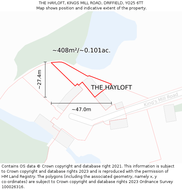 THE HAYLOFT, KINGS MILL ROAD, DRIFFIELD, YO25 6TT: Plot and title map