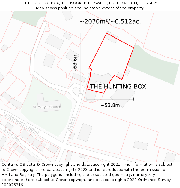 THE HUNTING BOX, THE NOOK, BITTESWELL, LUTTERWORTH, LE17 4RY: Plot and title map