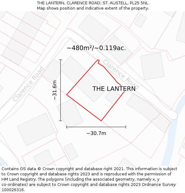 THE LANTERN, CLARENCE ROAD, ST. AUSTELL, PL25 5NL: Plot and title map