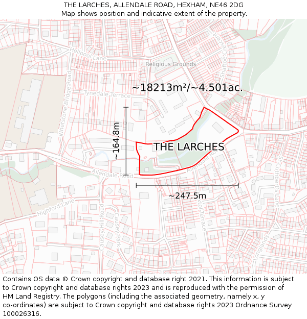 THE LARCHES, ALLENDALE ROAD, HEXHAM, NE46 2DG: Plot and title map