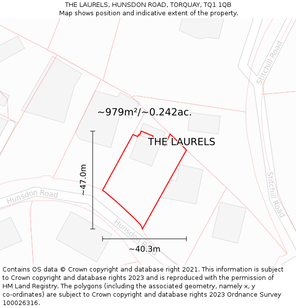 THE LAURELS, HUNSDON ROAD, TORQUAY, TQ1 1QB: Plot and title map