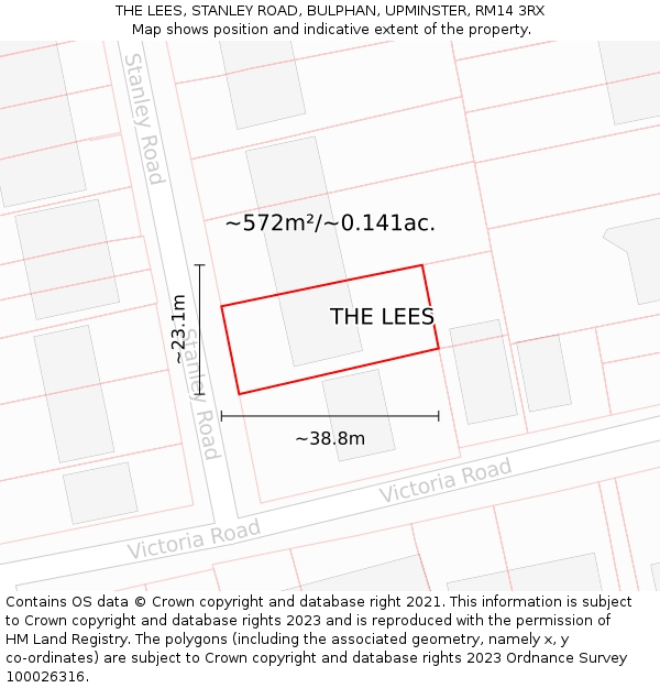 THE LEES, STANLEY ROAD, BULPHAN, UPMINSTER, RM14 3RX: Plot and title map