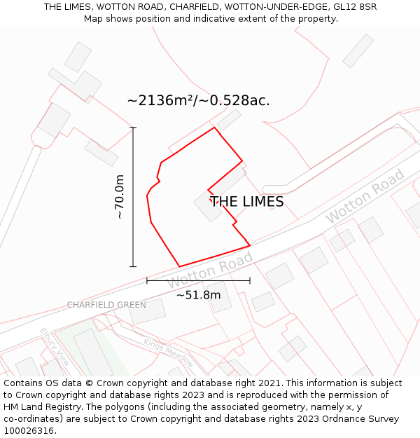 THE LIMES, WOTTON ROAD, CHARFIELD, WOTTON-UNDER-EDGE, GL12 8SR: Plot and title map