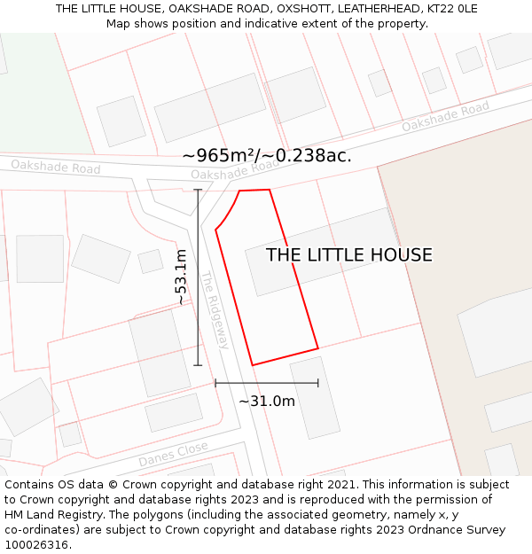THE LITTLE HOUSE, OAKSHADE ROAD, OXSHOTT, LEATHERHEAD, KT22 0LE: Plot and title map