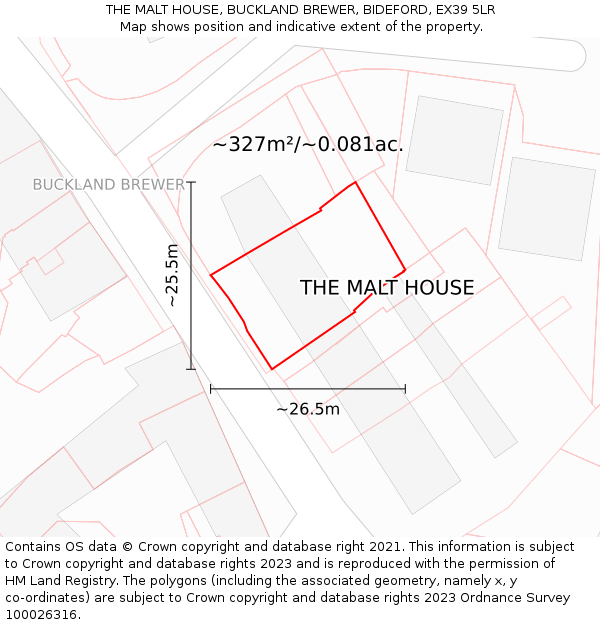 THE MALT HOUSE, BUCKLAND BREWER, BIDEFORD, EX39 5LR: Plot and title map