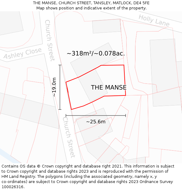 THE MANSE, CHURCH STREET, TANSLEY, MATLOCK, DE4 5FE: Plot and title map