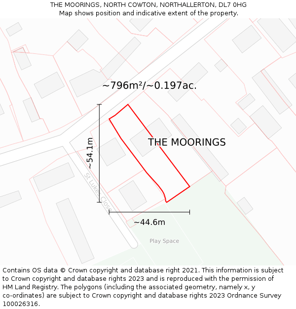 THE MOORINGS, NORTH COWTON, NORTHALLERTON, DL7 0HG: Plot and title map