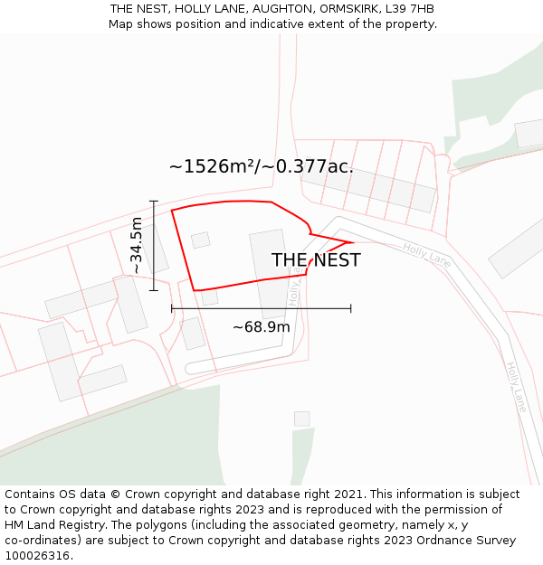 THE NEST, HOLLY LANE, AUGHTON, ORMSKIRK, L39 7HB: Plot and title map