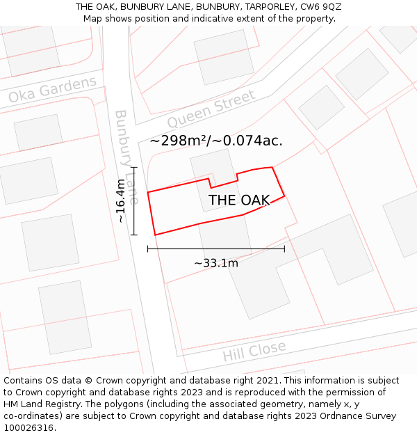 THE OAK, BUNBURY LANE, BUNBURY, TARPORLEY, CW6 9QZ: Plot and title map