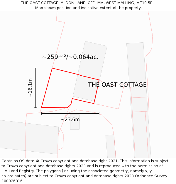 THE OAST COTTAGE, ALDON LANE, OFFHAM, WEST MALLING, ME19 5PH: Plot and title map