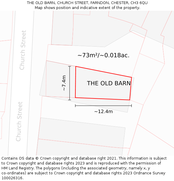 THE OLD BARN, CHURCH STREET, FARNDON, CHESTER, CH3 6QU: Plot and title map