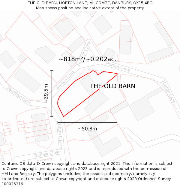 THE OLD BARN, HORTON LANE, MILCOMBE, BANBURY, OX15 4RG: Plot and title map