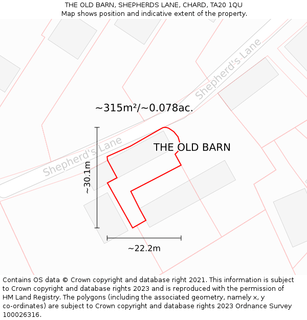 THE OLD BARN, SHEPHERDS LANE, CHARD, TA20 1QU: Plot and title map