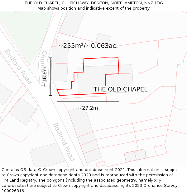 THE OLD CHAPEL, CHURCH WAY, DENTON, NORTHAMPTON, NN7 1DG: Plot and title map