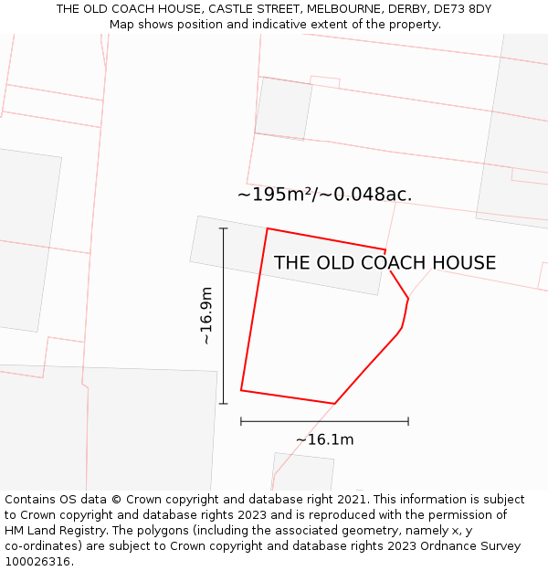 THE OLD COACH HOUSE, CASTLE STREET, MELBOURNE, DERBY, DE73 8DY: Plot and title map