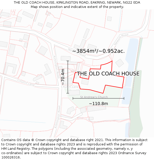 THE OLD COACH HOUSE, KIRKLINGTON ROAD, EAKRING, NEWARK, NG22 0DA: Plot and title map