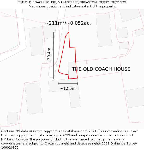 THE OLD COACH HOUSE, MAIN STREET, BREASTON, DERBY, DE72 3DX: Plot and title map