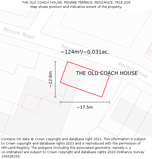 THE OLD COACH HOUSE, PENARE TERRACE, PENZANCE, TR18 2DS: Plot and title map