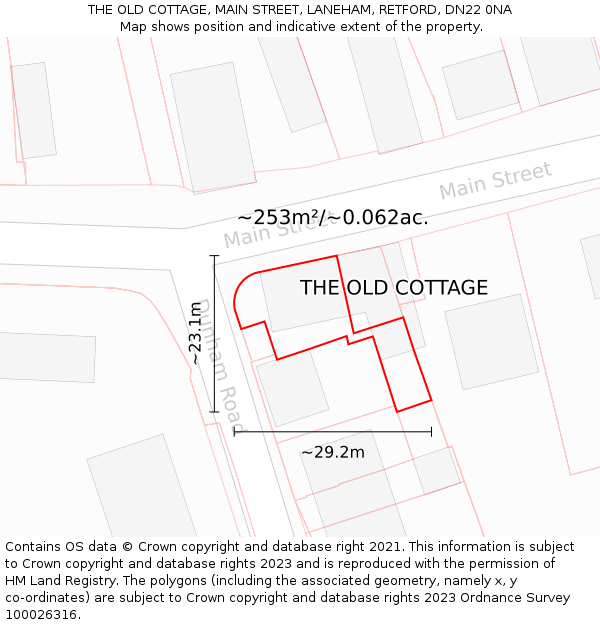 THE OLD COTTAGE, MAIN STREET, LANEHAM, RETFORD, DN22 0NA: Plot and title map