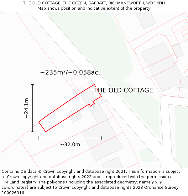 THE OLD COTTAGE, THE GREEN, SARRATT, RICKMANSWORTH, WD3 6BH: Plot and title map