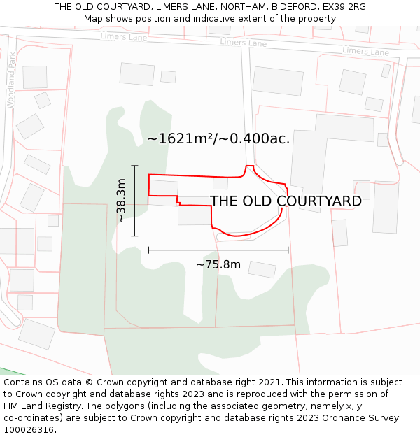 THE OLD COURTYARD, LIMERS LANE, NORTHAM, BIDEFORD, EX39 2RG: Plot and title map
