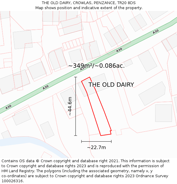 THE OLD DAIRY, CROWLAS, PENZANCE, TR20 8DS: Plot and title map