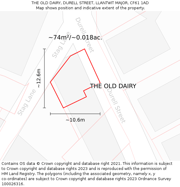 THE OLD DAIRY, DURELL STREET, LLANTWIT MAJOR, CF61 1AD: Plot and title map