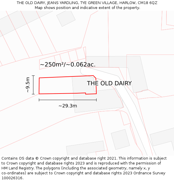 THE OLD DAIRY, JEANS YARDLING, TYE GREEN VILLAGE, HARLOW, CM18 6QZ: Plot and title map