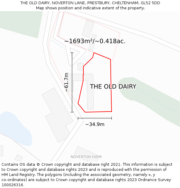 THE OLD DAIRY, NOVERTON LANE, PRESTBURY, CHELTENHAM, GL52 5DD: Plot and title map