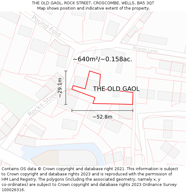 THE OLD GAOL, ROCK STREET, CROSCOMBE, WELLS, BA5 3QT: Plot and title map