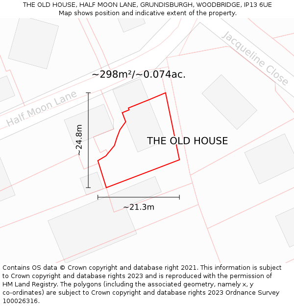 THE OLD HOUSE, HALF MOON LANE, GRUNDISBURGH, WOODBRIDGE, IP13 6UE: Plot and title map