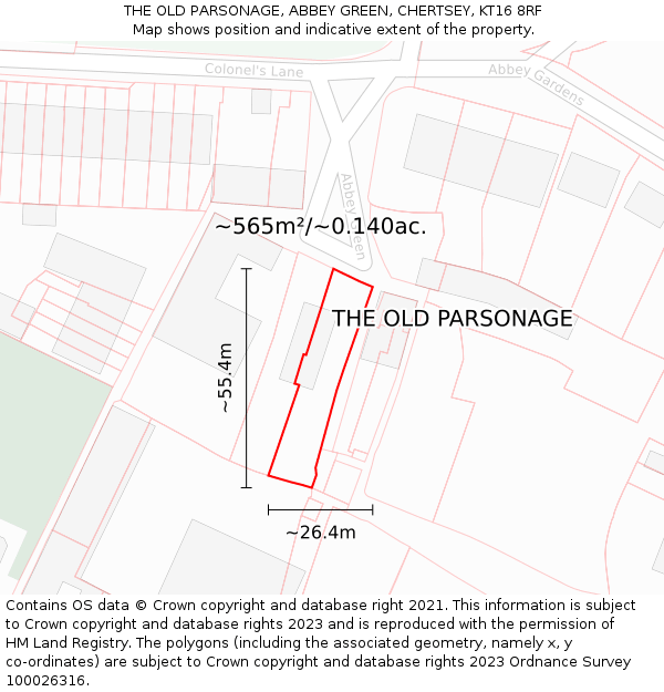 THE OLD PARSONAGE, ABBEY GREEN, CHERTSEY, KT16 8RF: Plot and title map