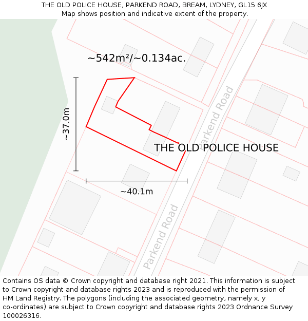 THE OLD POLICE HOUSE, PARKEND ROAD, BREAM, LYDNEY, GL15 6JX: Plot and title map
