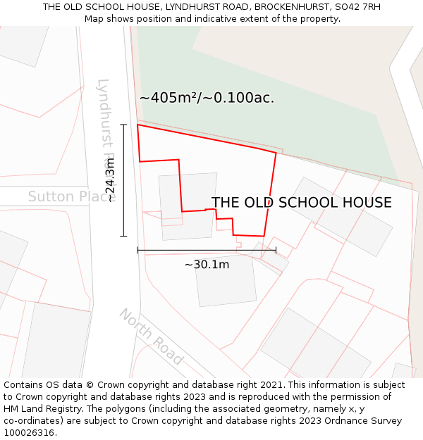 THE OLD SCHOOL HOUSE, LYNDHURST ROAD, BROCKENHURST, SO42 7RH: Plot and title map