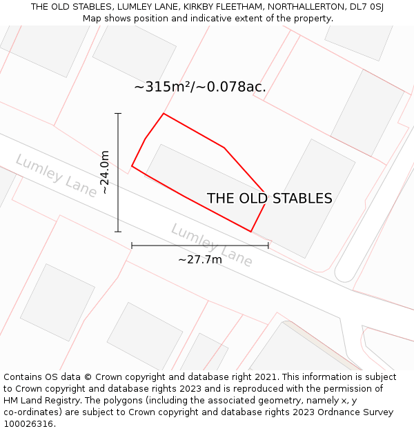 THE OLD STABLES, LUMLEY LANE, KIRKBY FLEETHAM, NORTHALLERTON, DL7 0SJ: Plot and title map