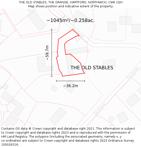 THE OLD STABLES, THE GRANGE, HARTFORD, NORTHWICH, CW8 1QH: Plot and title map