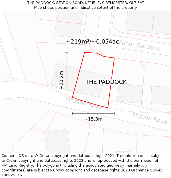 THE PADDOCK, STATION ROAD, KEMBLE, CIRENCESTER, GL7 6AT: Plot and title map