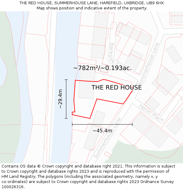 THE RED HOUSE, SUMMERHOUSE LANE, HAREFIELD, UXBRIDGE, UB9 6HX: Plot and title map