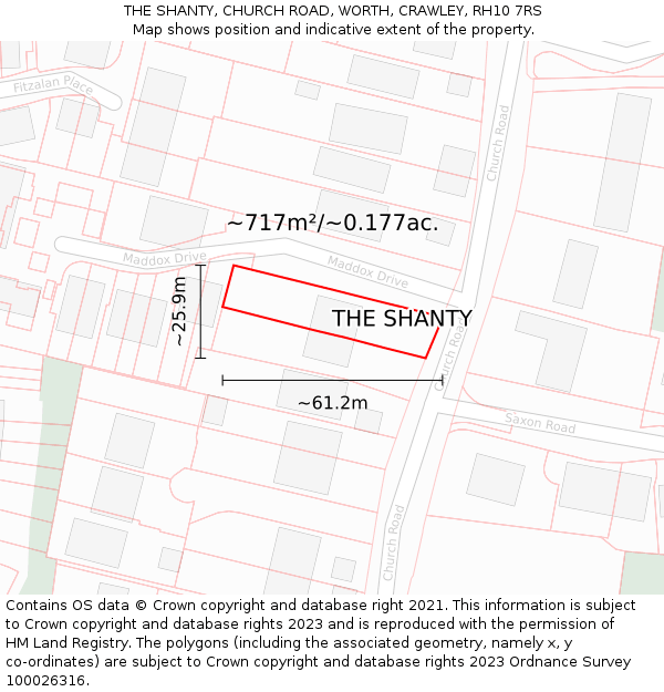 THE SHANTY, CHURCH ROAD, WORTH, CRAWLEY, RH10 7RS: Plot and title map