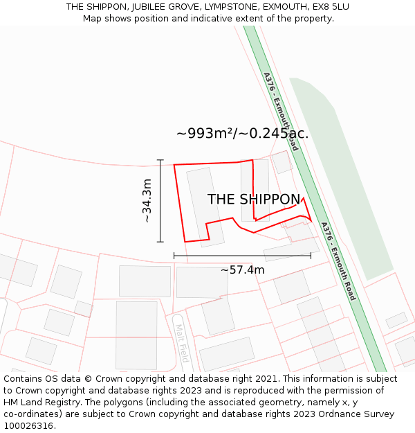 THE SHIPPON, JUBILEE GROVE, LYMPSTONE, EXMOUTH, EX8 5LU: Plot and title map