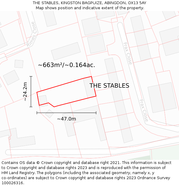 THE STABLES, KINGSTON BAGPUIZE, ABINGDON, OX13 5AY: Plot and title map