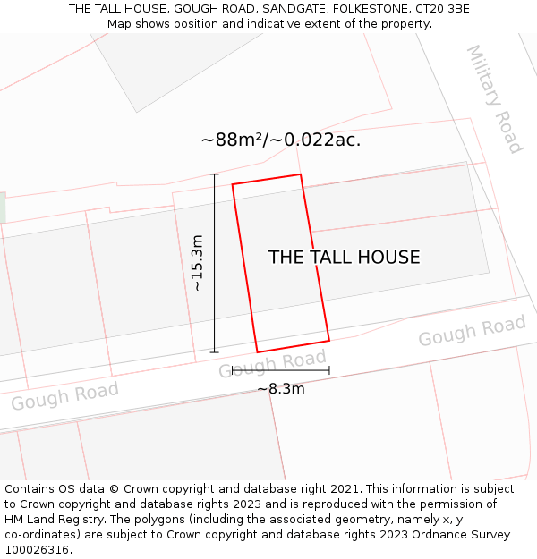 THE TALL HOUSE, GOUGH ROAD, SANDGATE, FOLKESTONE, CT20 3BE: Plot and title map