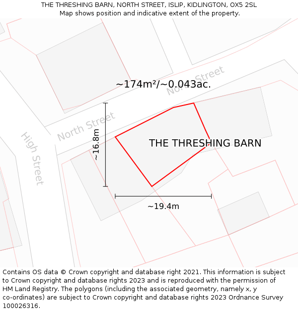 THE THRESHING BARN, NORTH STREET, ISLIP, KIDLINGTON, OX5 2SL: Plot and title map