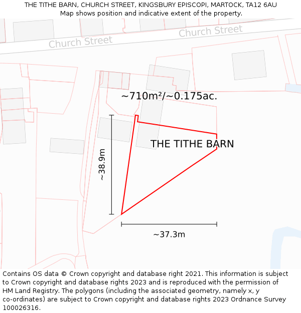 THE TITHE BARN, CHURCH STREET, KINGSBURY EPISCOPI, MARTOCK, TA12 6AU: Plot and title map