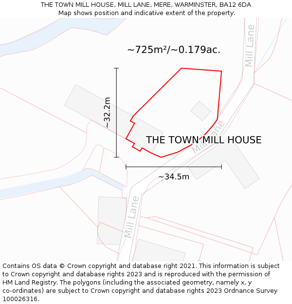 THE TOWN MILL HOUSE, MILL LANE, MERE, WARMINSTER, BA12 6DA: Plot and title map