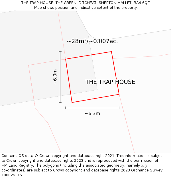 THE TRAP HOUSE, THE GREEN, DITCHEAT, SHEPTON MALLET, BA4 6QZ: Plot and title map